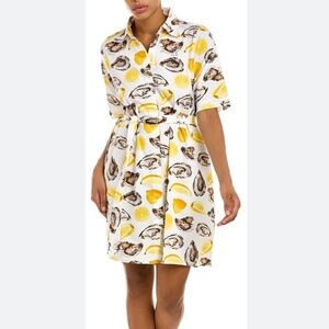 Katie Kime "the world is your oyster" Lemon and Oyster Print dress NWT